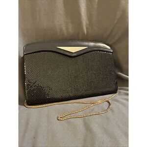 Vintage Neusteters Black Metal Mesh Evening Bag Gold Chain Shoulder Bag